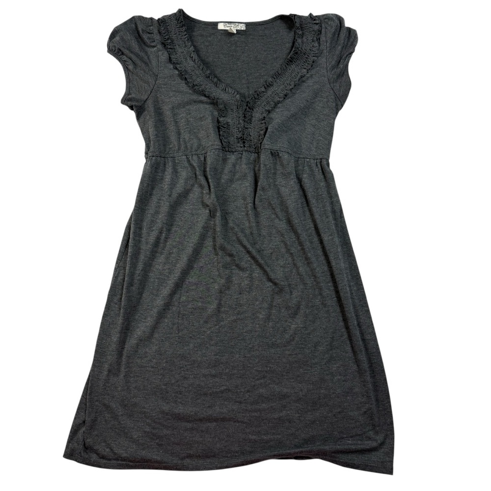 Corey P Maternity Women's S Charcoal Grey Knit Dress Tunic Short Sleeve V-Neck